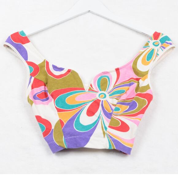 VTG 70s 80s V-Wire Crop Top Hippie Dopamine Gypsy Floral Retro Mod Indie Sz XS - Picture 1 of 5